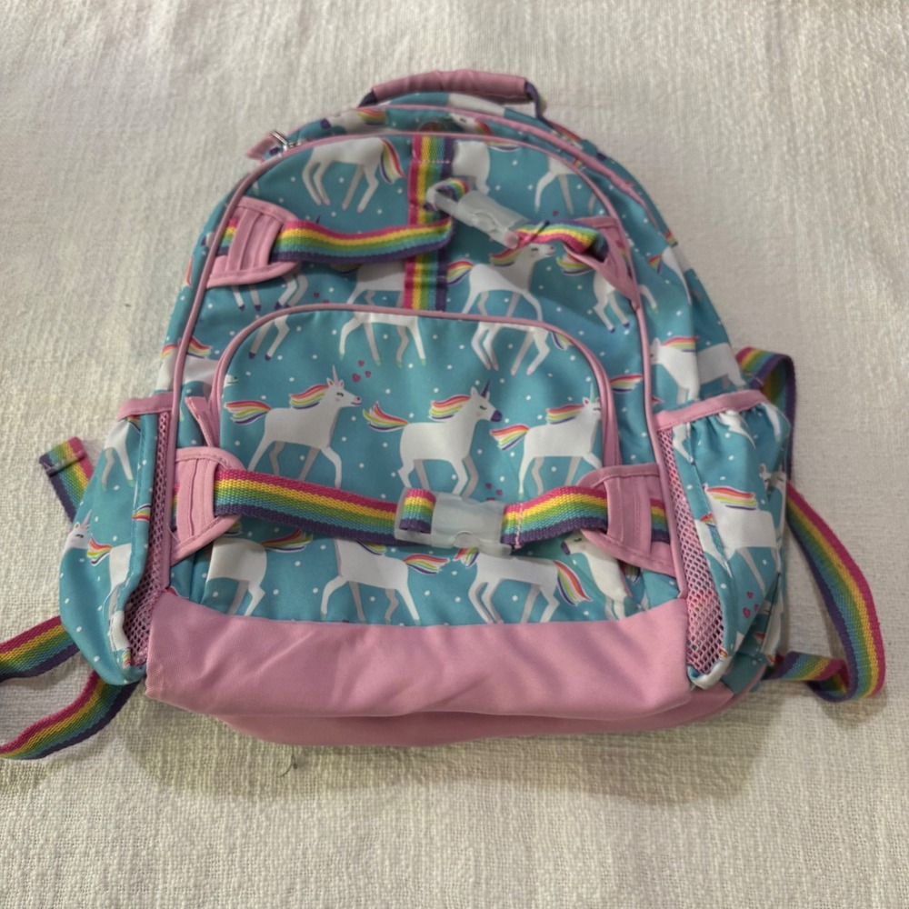 Kids Unicorn Rainbow Backpack Teal Pink School Bag with Chest Strap
